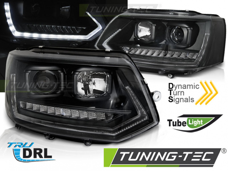 LED Tagfahrlicht Scheinwerfer für VW T5 GP (Facelift) 10-15 schwarz mit dynamischem LED Blinker